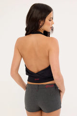 Rusty Finance Mummy Low Rise Suit Short Grey Pin Stripe
