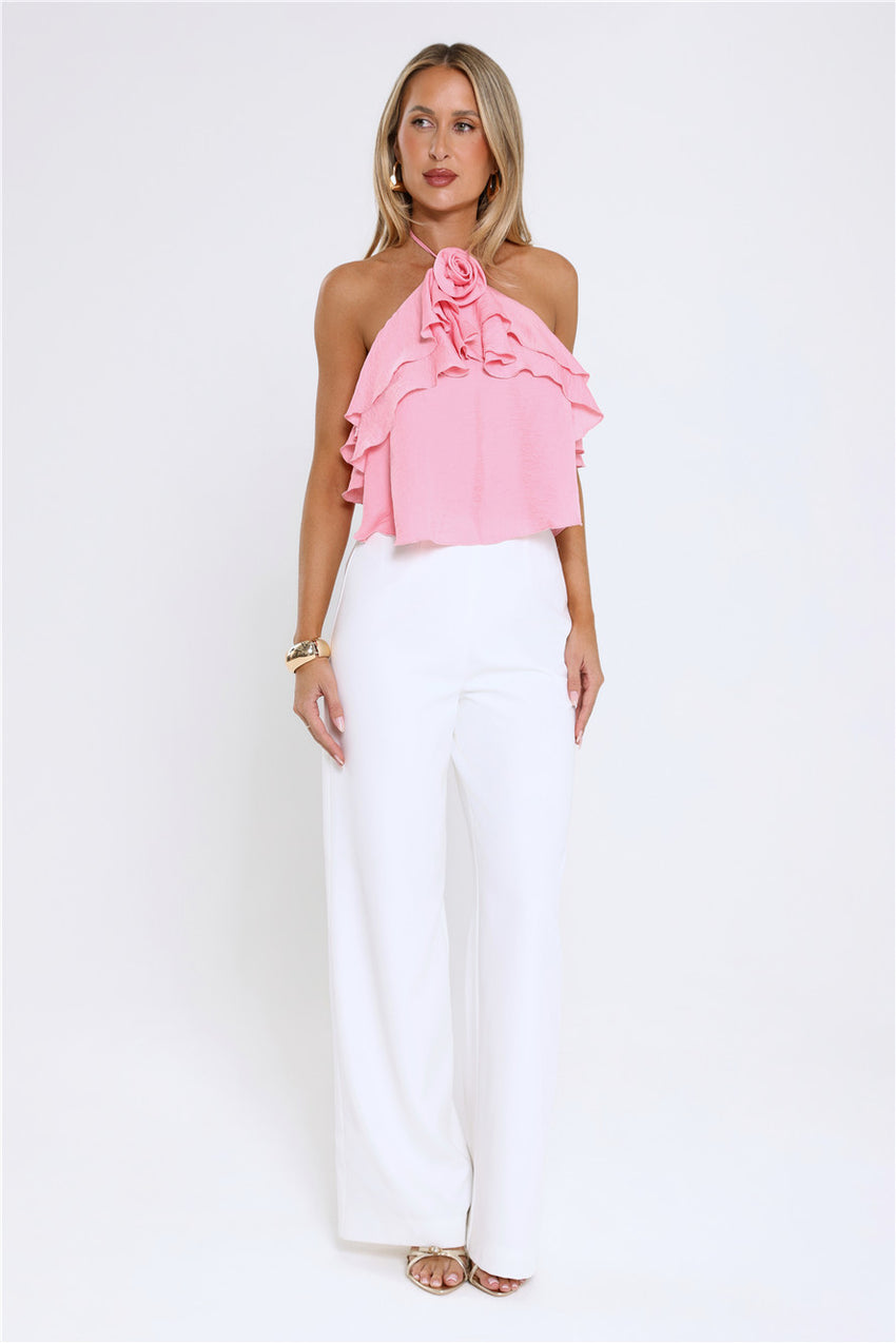 Floral Pop Halter Top Pink
