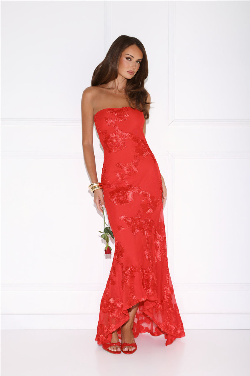 Babe Energy Strapless Maxi Dress Red