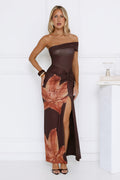Lilac Lullaby One Shoulder Maxi Dress Brown