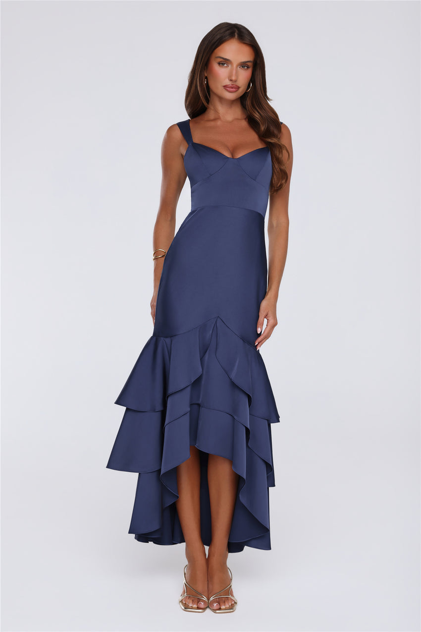 Formal Whimsy Satin Maxi Dress Navy