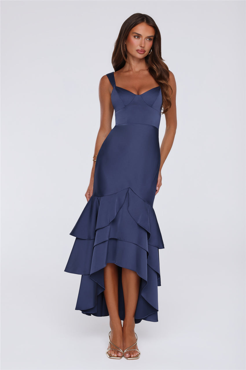Formal Whimsy Satin Maxi Dress Navy