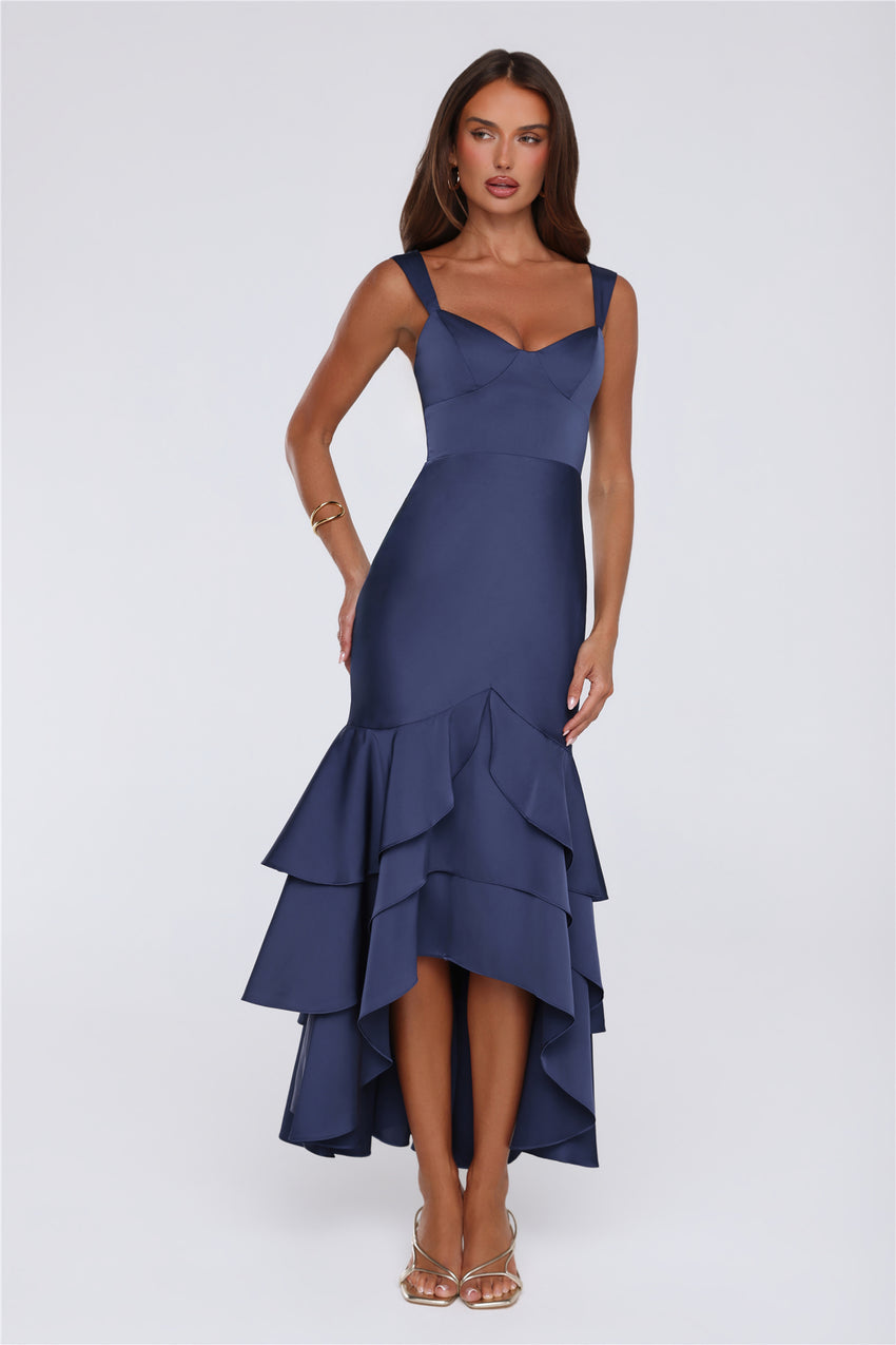 Formal Whimsy Satin Maxi Dress Navy
