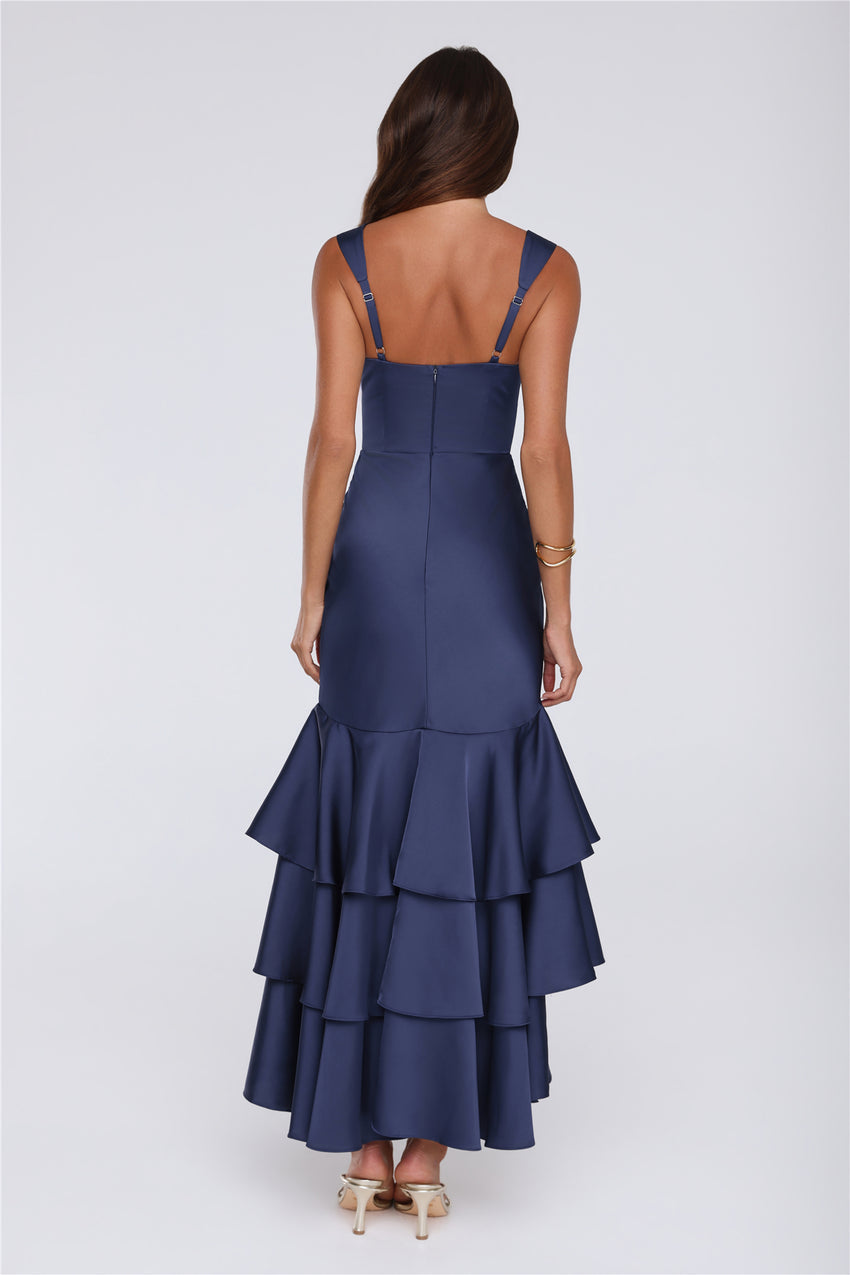 Formal Whimsy Satin Maxi Dress Navy