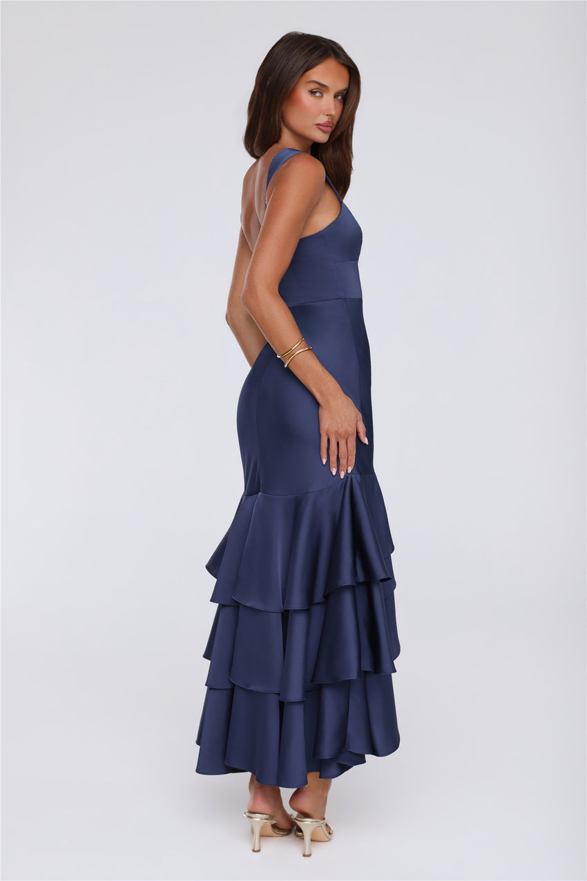 Formal Whimsy Satin Maxi Dress Navy