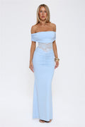 Delicate Glow Lace Off Shoulder Maxi Dress Blue