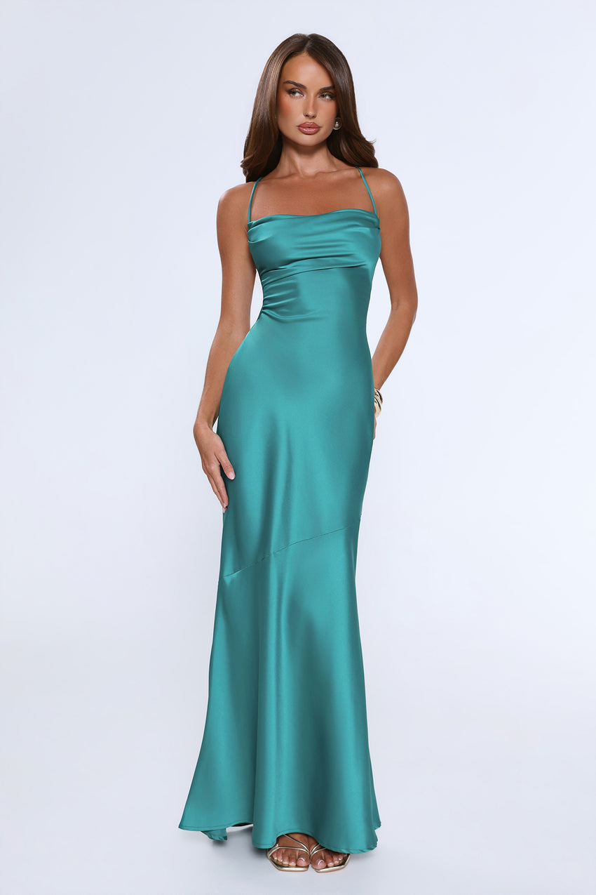 Evening Energy Satin Maxi Dress Green