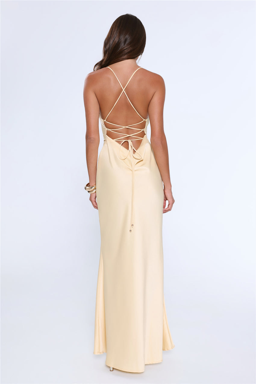 Evening Energy Satin Maxi Dress Yellow