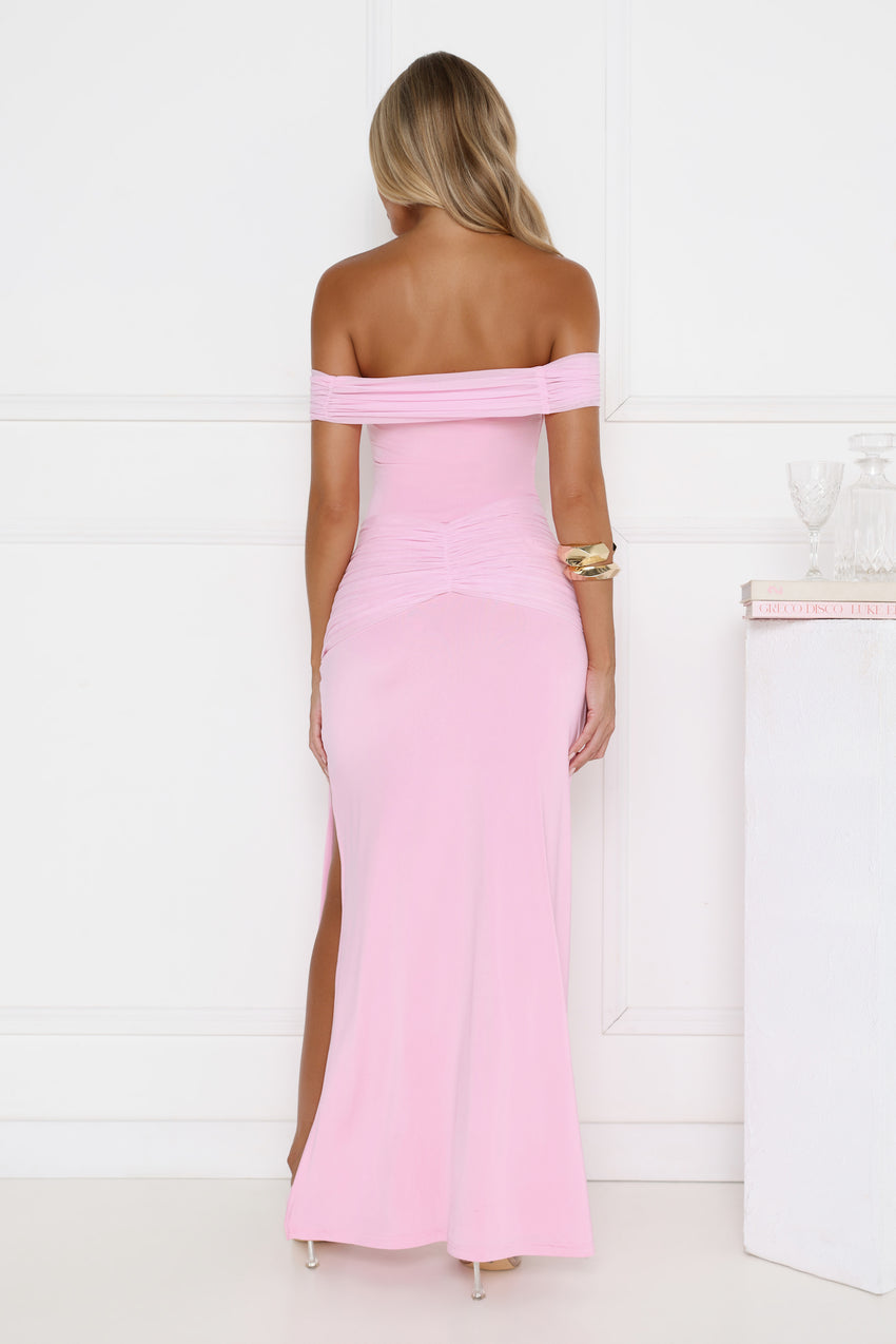 Lookbook Worthy Off Shoulder Maxi Dress Pink