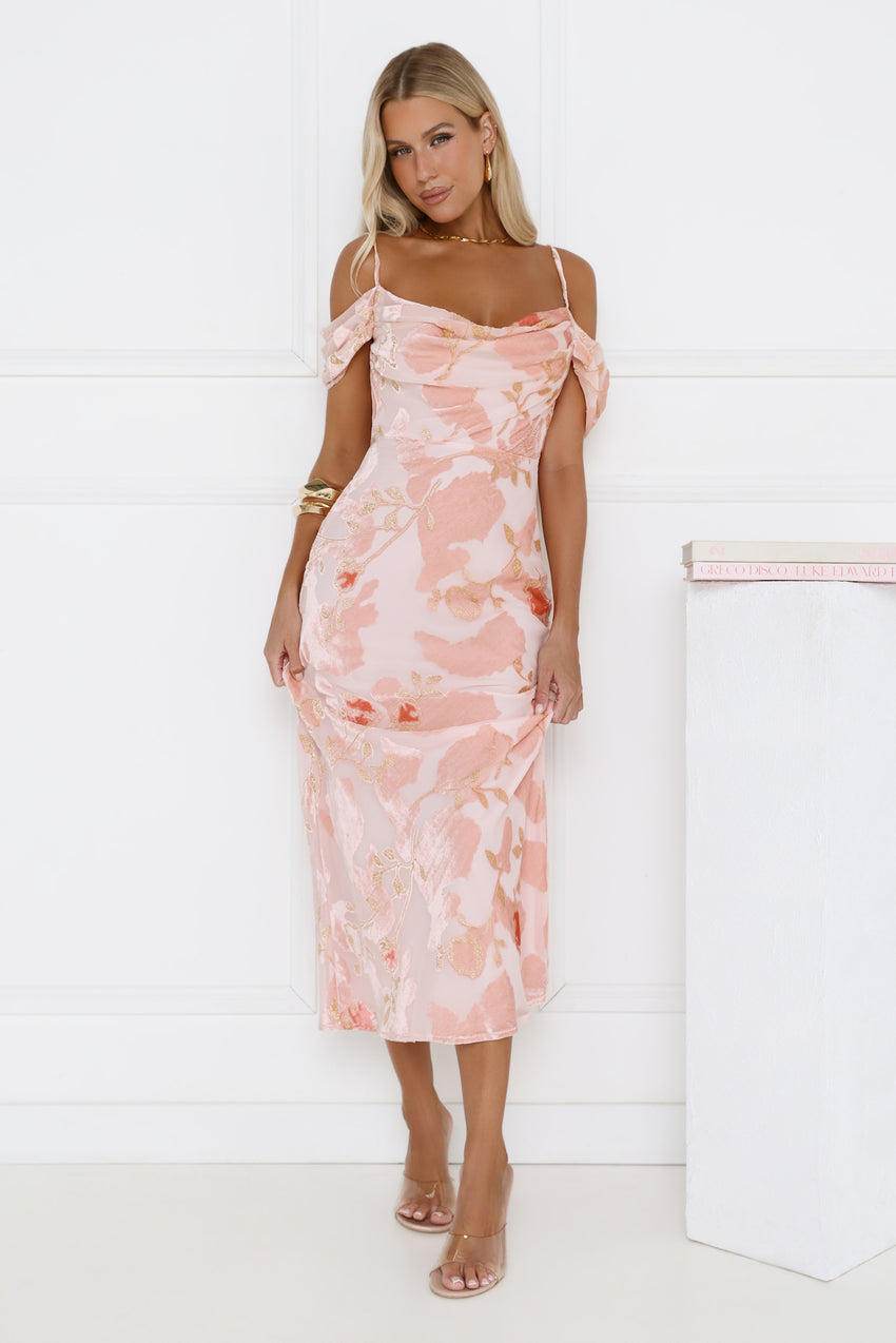 Garden Romance Off Shoulder Maxi Dress Pink