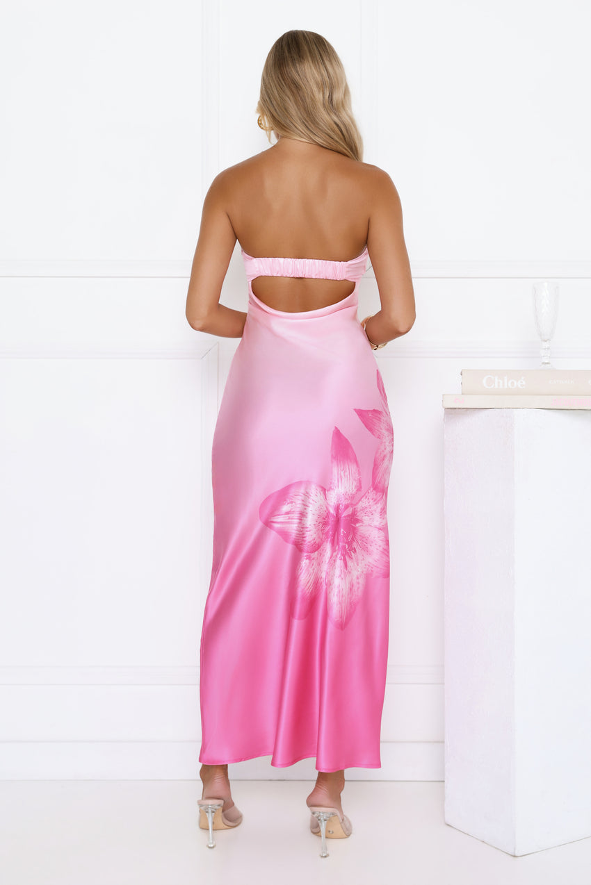 Lush Orchid Strapless Satin Maxi Dress Pink