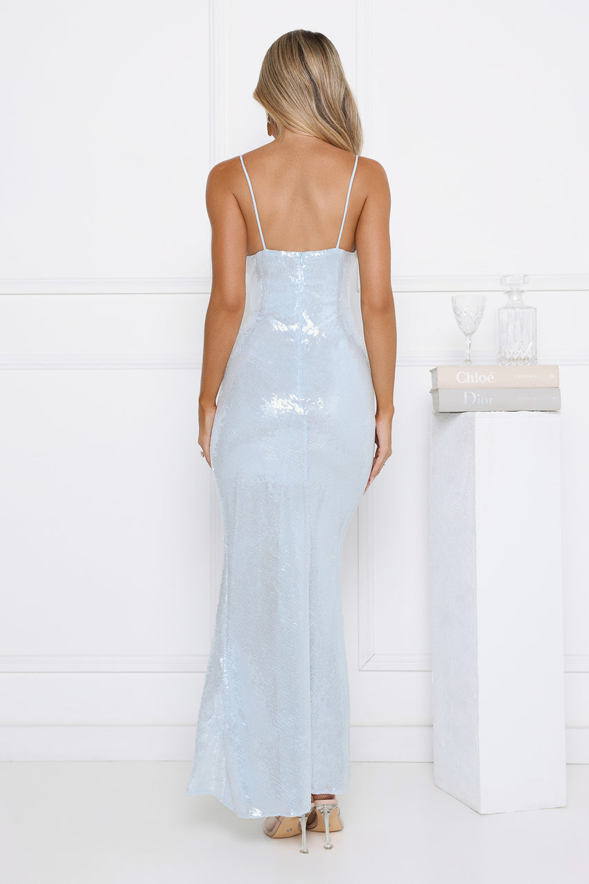 Glitter Bloom Sequin Maxi Dress Blue