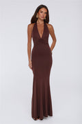 Chic Spark Halter Maxi Dress Chocolate