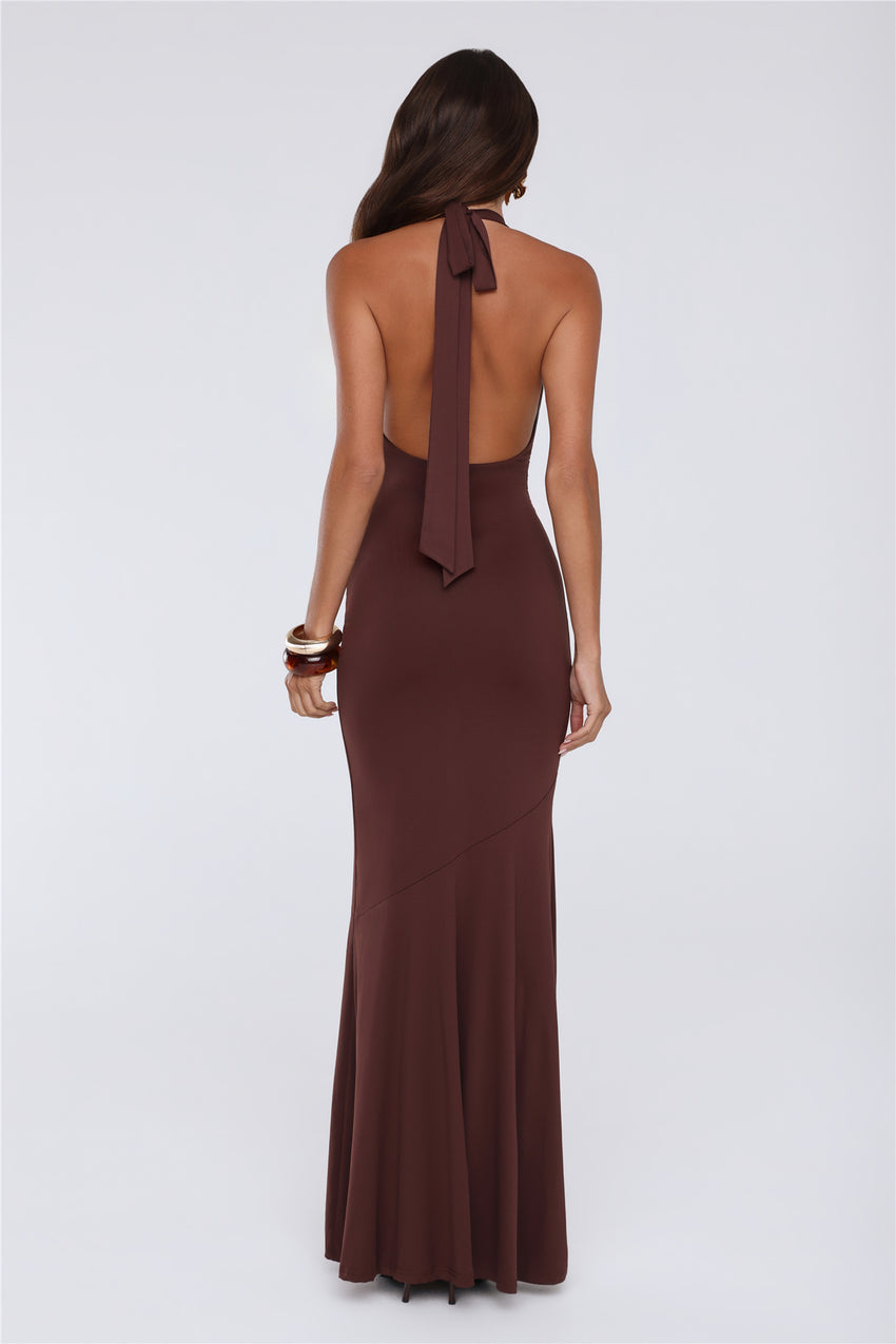Chic Spark Halter Maxi Dress Chocolate