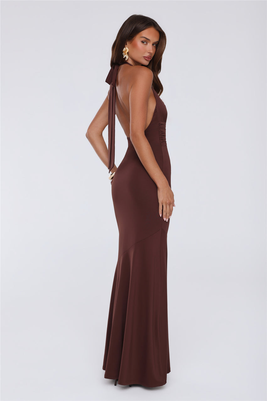 Chic Spark Halter Maxi Dress Chocolate