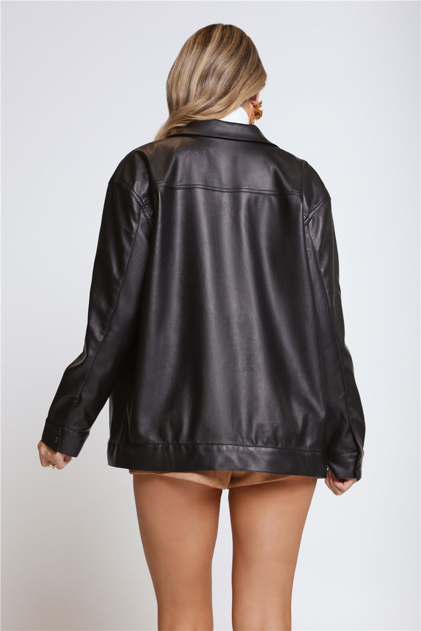 Kendall Faux Leather Shacket Black