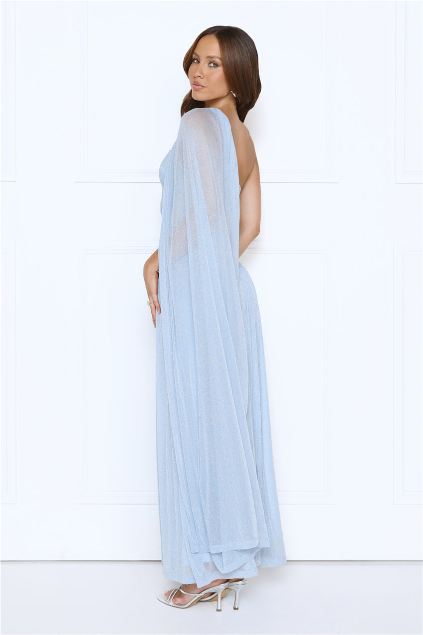 Midnight Spin One Shoulder Maxi Dress Blue