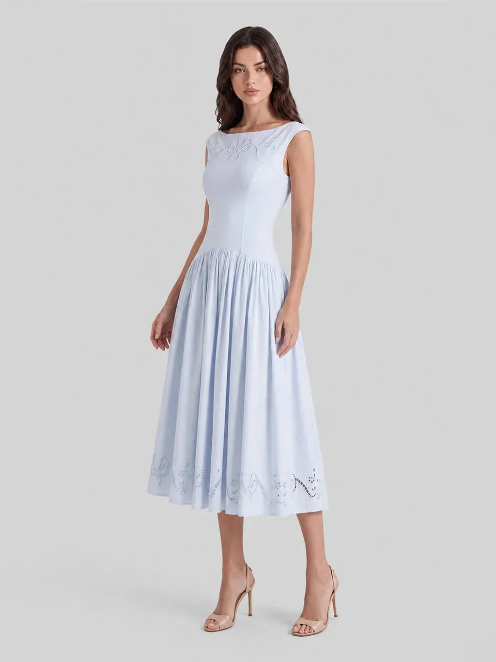 Exquisite Boat Neck Fil-Coupé Maxi Dress