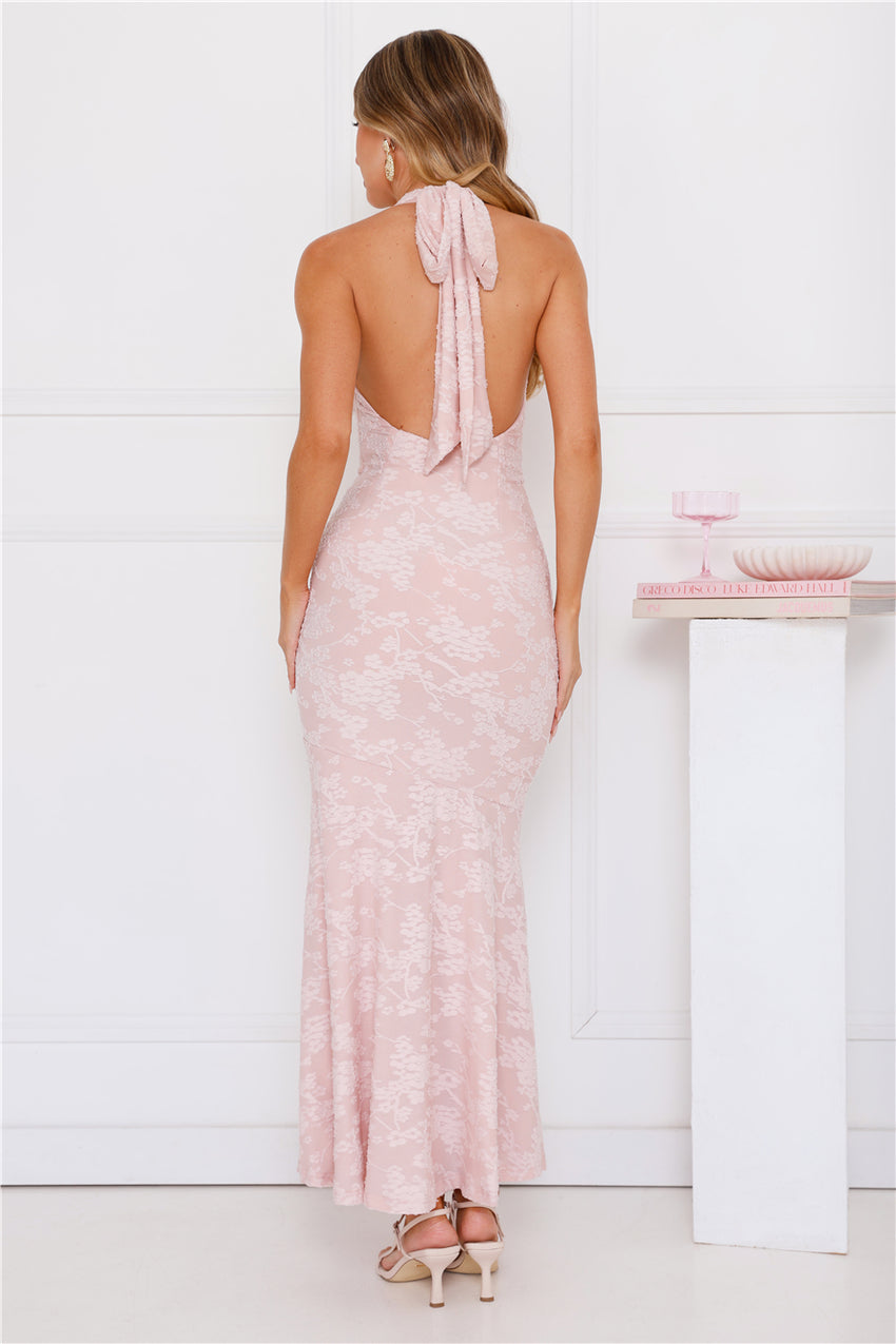 Coconut Whirl Halter Maxi Dress Pink