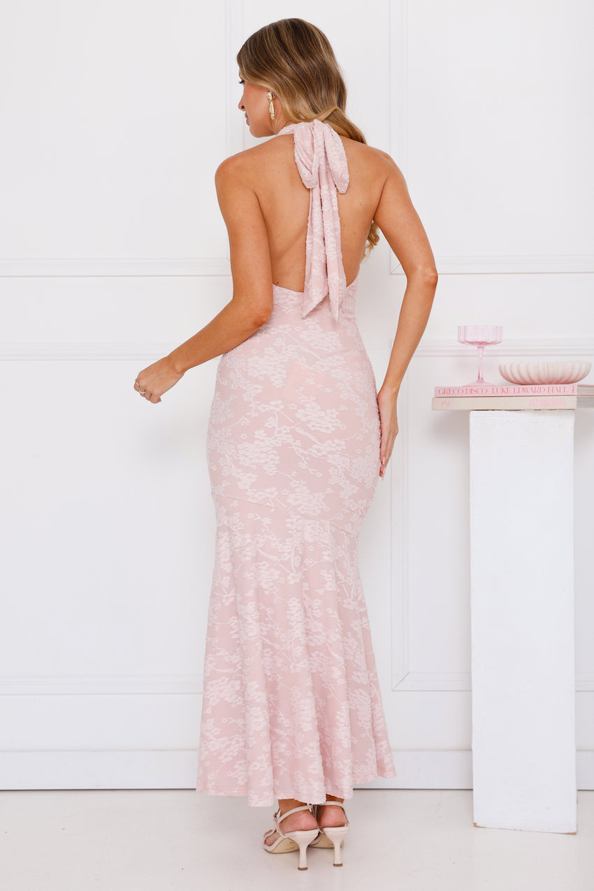 Coconut Whirl Halter Maxi Dress Pink