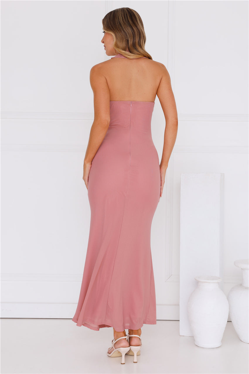 Everly Halter Mesh Maxi Dress Pink