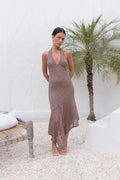 Palm Tree Promises Halter Maxi Dress Brown