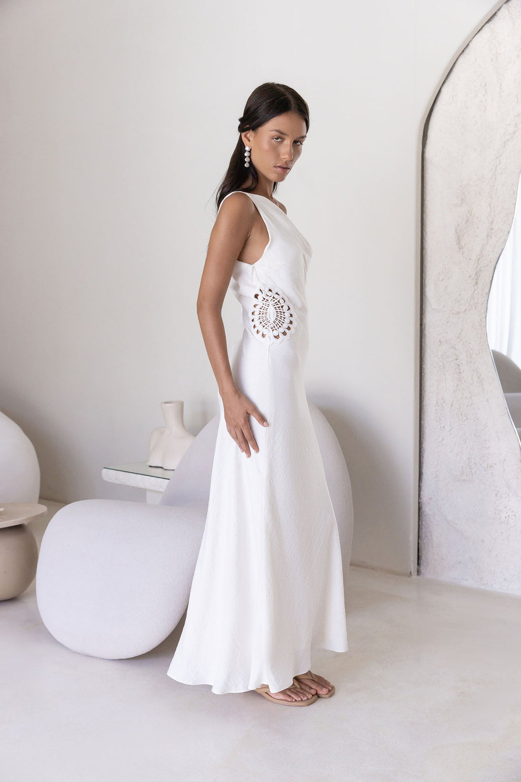 Moonlight Dancer Off Shoulder Maxi Dress Cream
