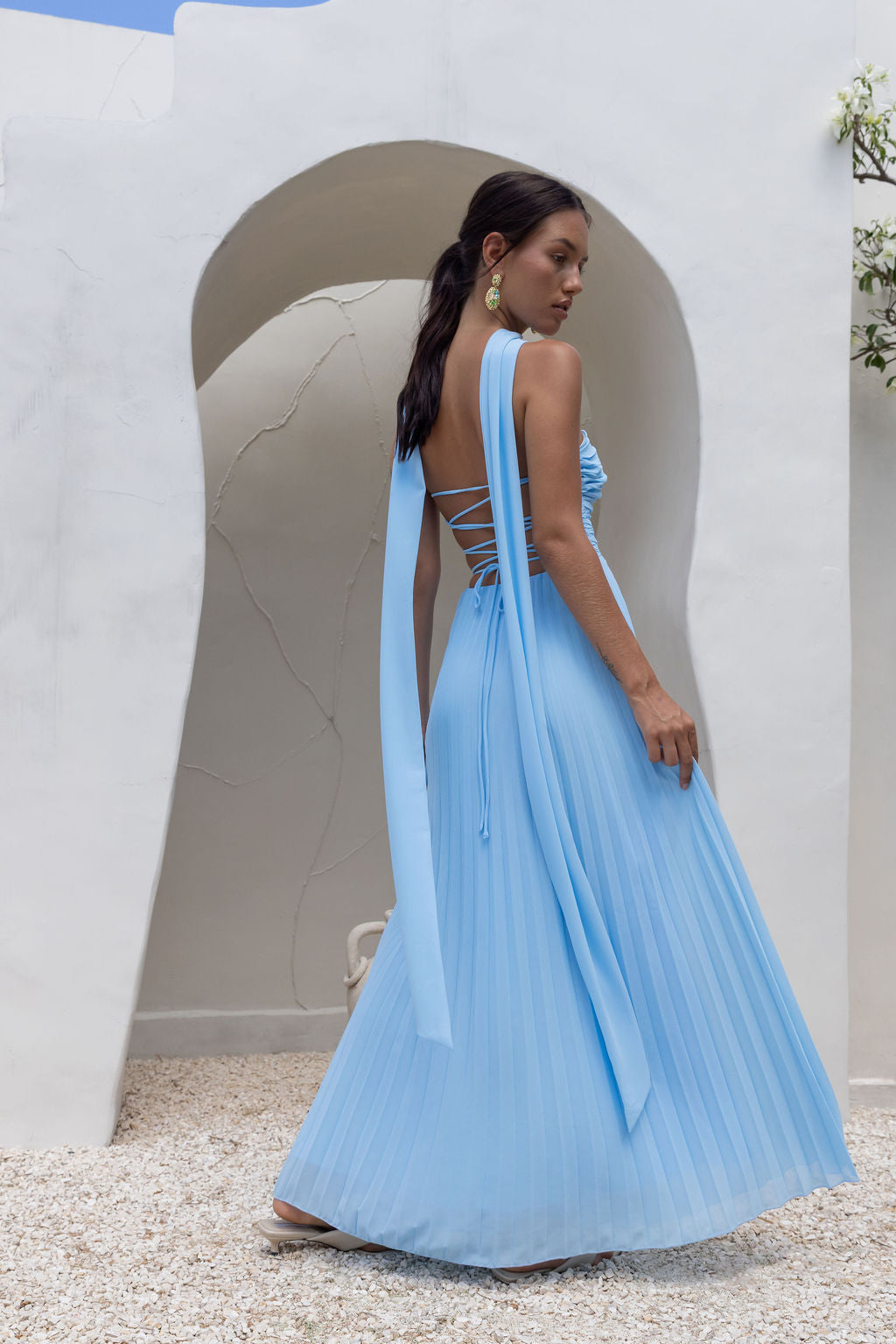 Rosewater Roads Strapless Maxi Dress Blue