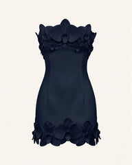 Orchid Trim Strapless Mini Dress - Dark Blue