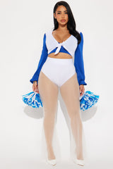 Texas Star Cheerleader 4 Piece Wide Leg Costume Set - White/Blue