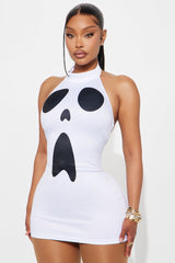Hauntingly Hot High Neck Bodycon Mini Dress Halloween Costume - White/Black