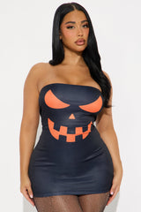 Lady Jacko Lantern Bodycon Mini Dress Halloween Costume - Black/Orange