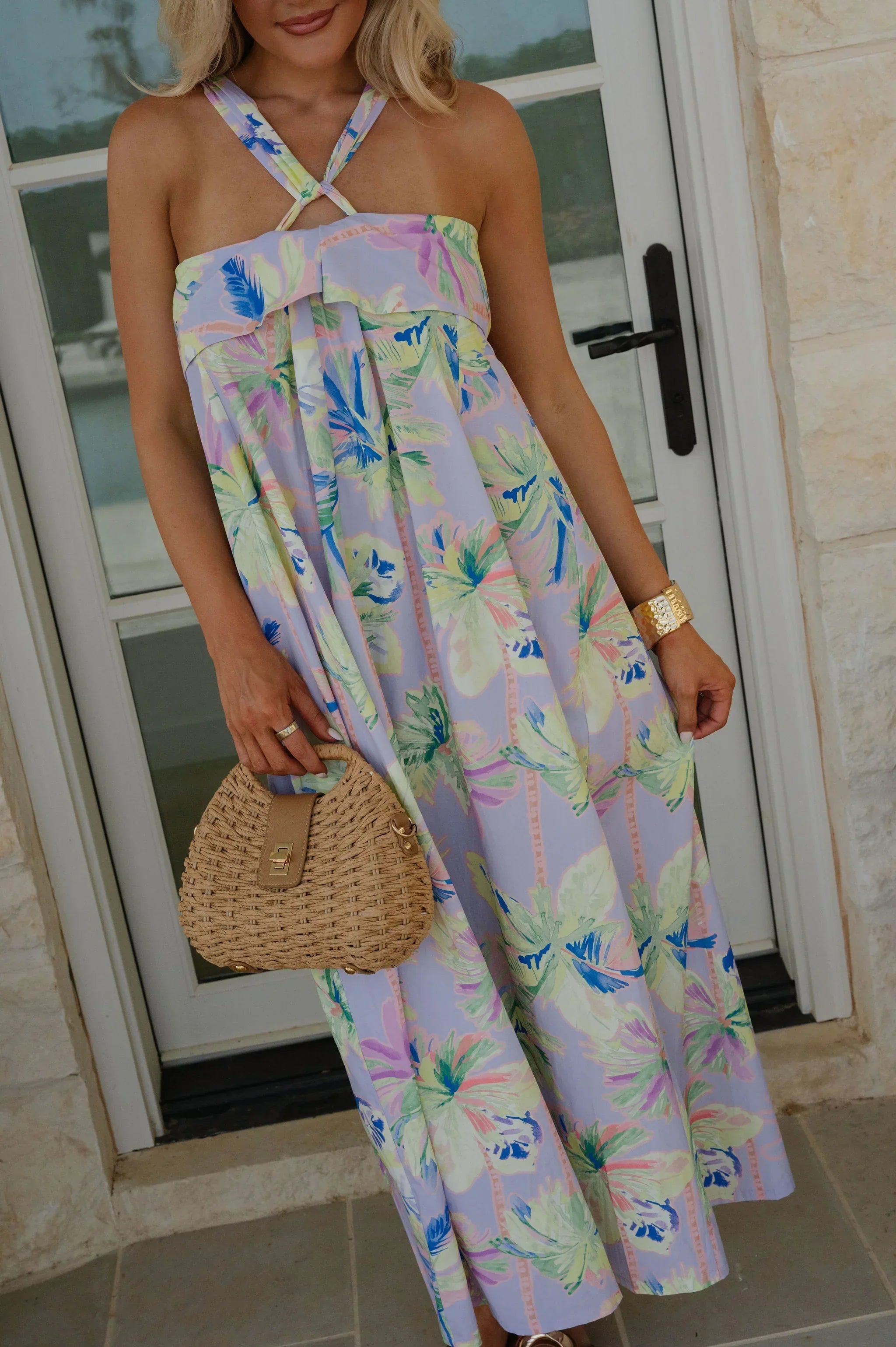 Floral Radiance Maxi Dress-Baja Blues