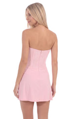 Lace Strapless Mini Dress in Pink