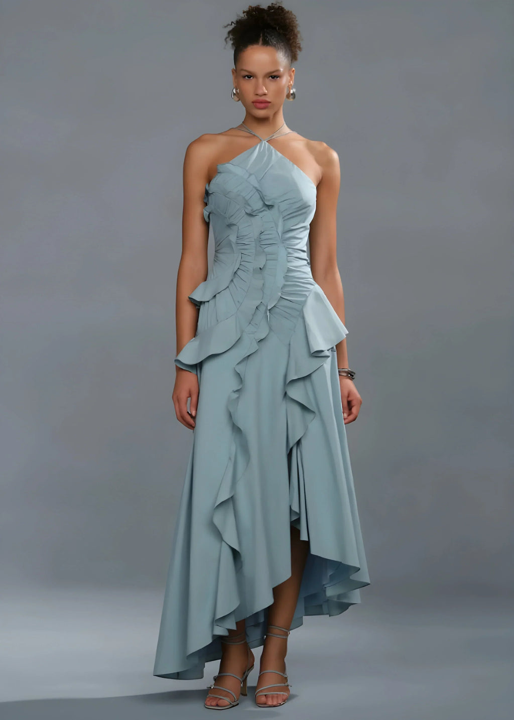 Livette -  Halter Neck And Ruffles Maxi Dress