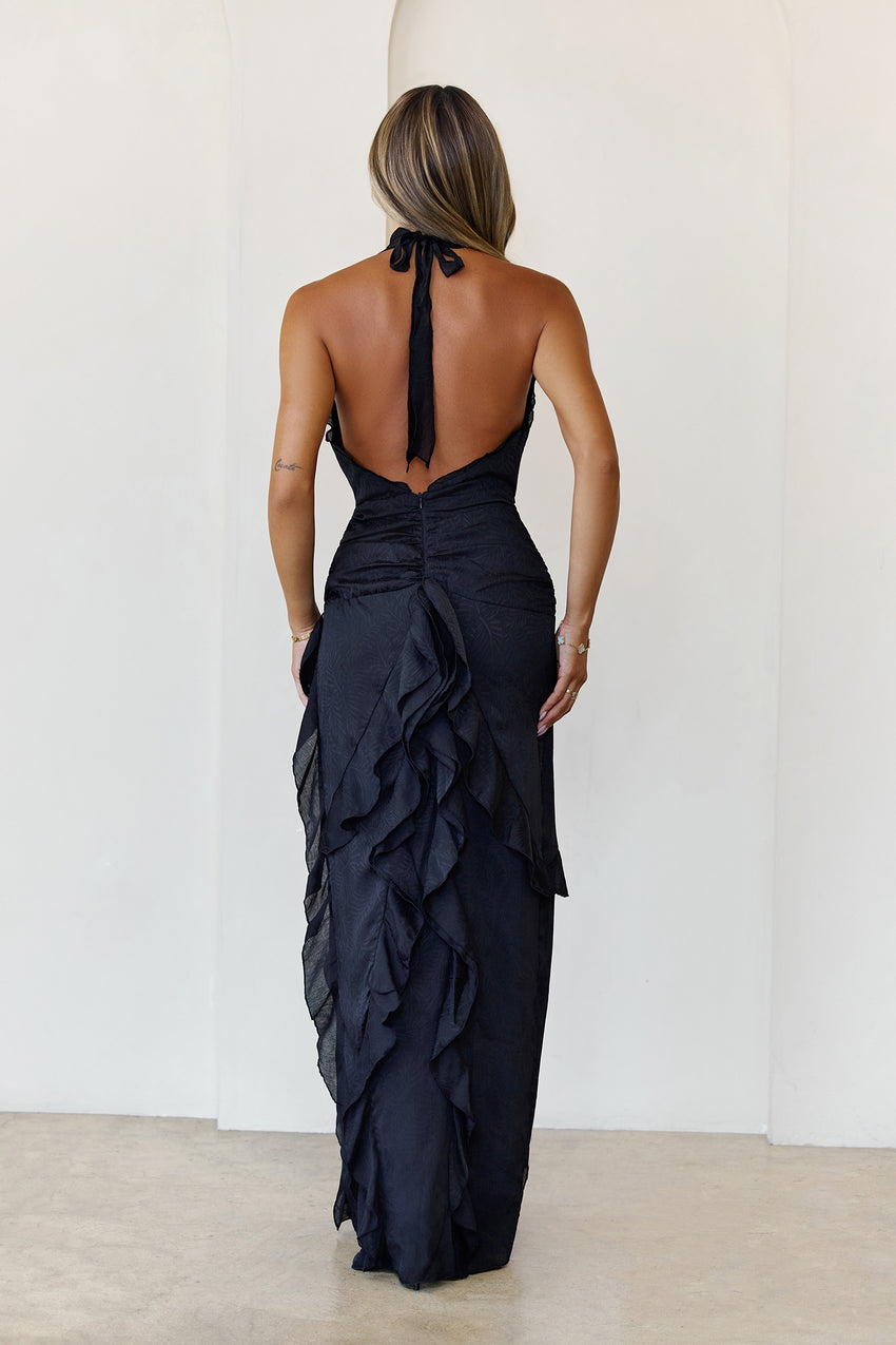 Luxe Mood Halter Maxi Dress Black