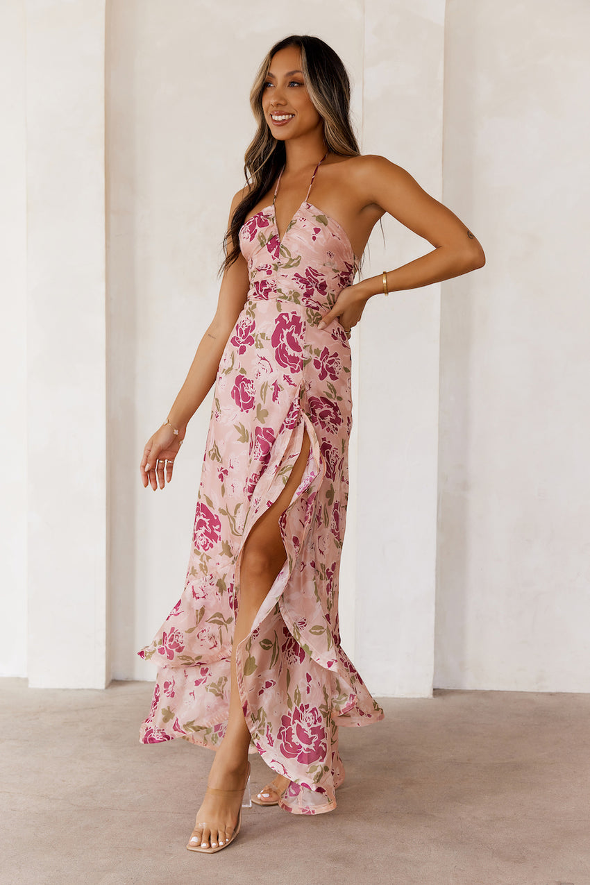 Meadow Of Dreams Halter Maxi Dress Pink