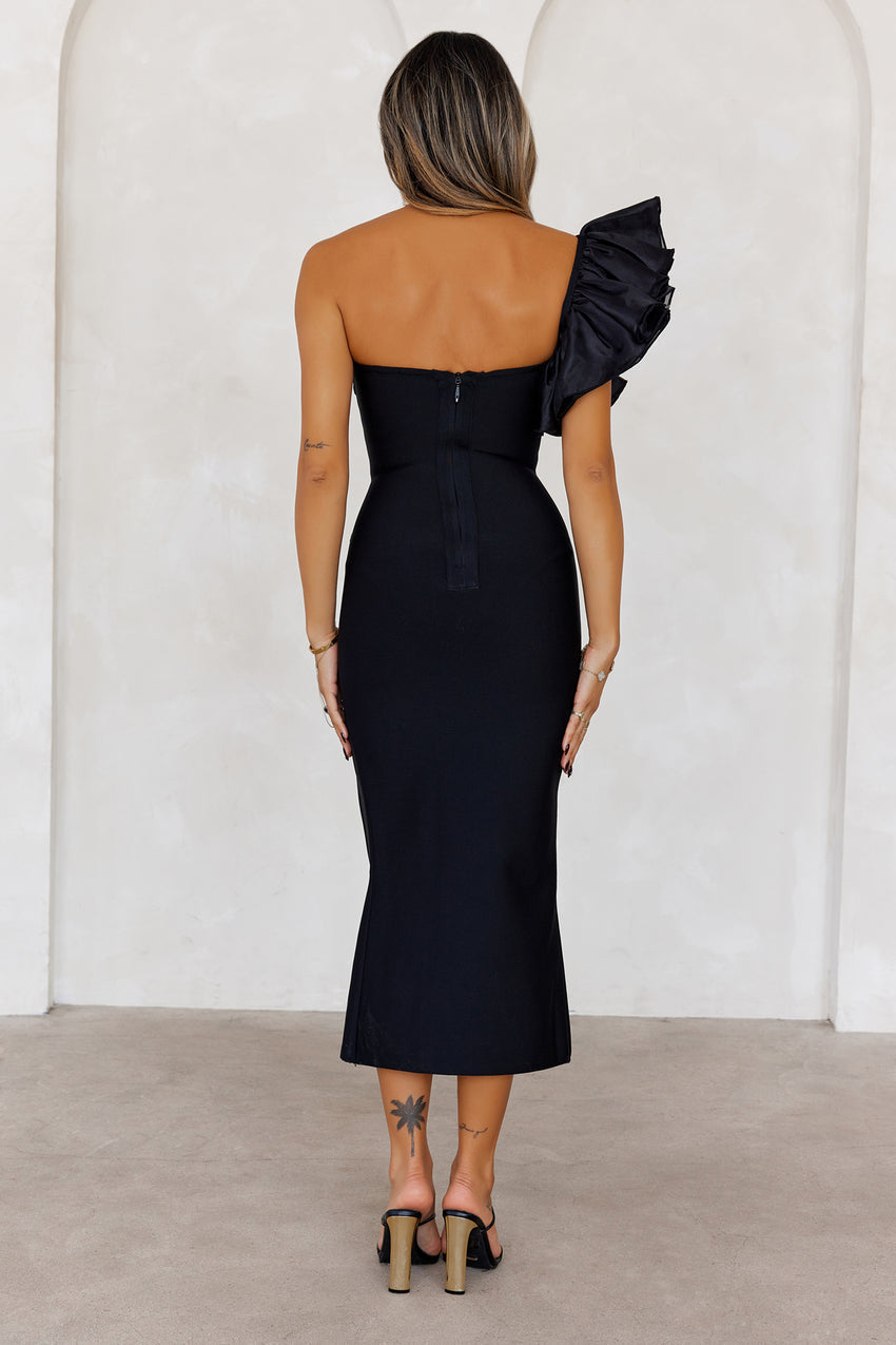 Leading Lights One Shoulder Bandage Midi Dress Black
