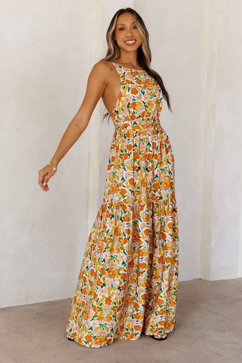 Floral Whispers Maxi Dress Orange