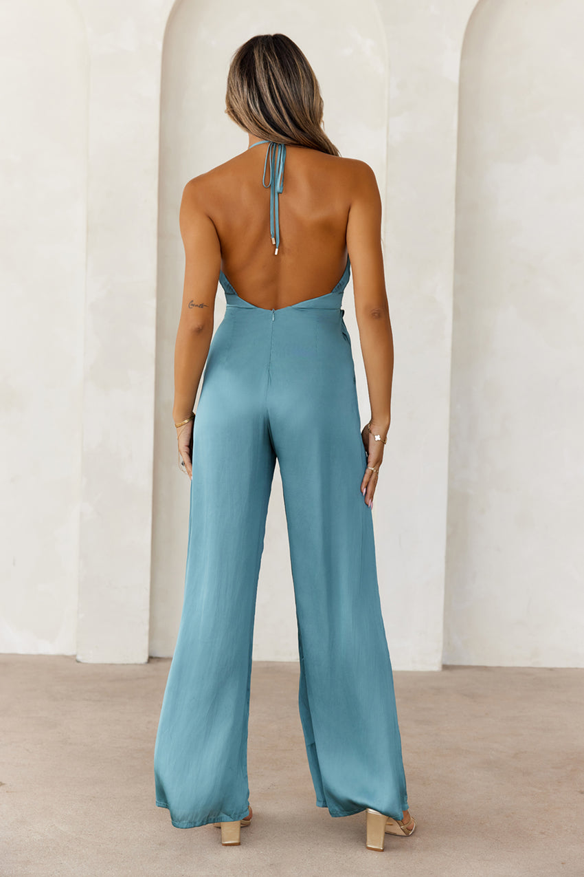 Disco Under The Stars Halter Jumpsuit Teal