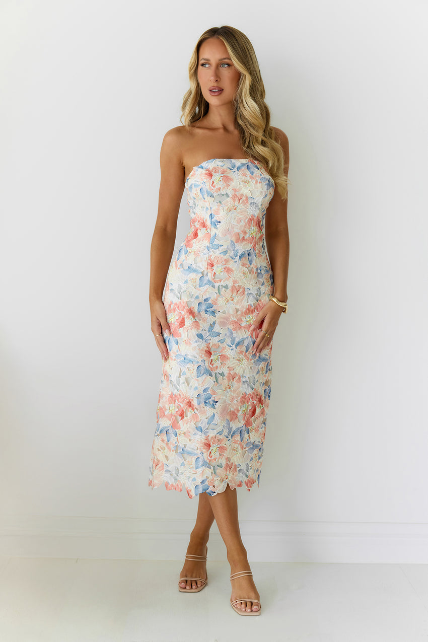 Magic Muse Strapless Midi Dress Peach