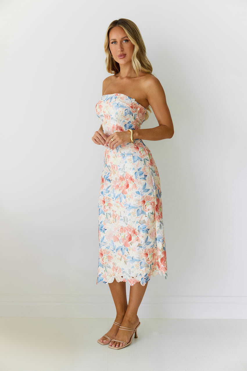 Magic Muse Strapless Midi Dress Peach