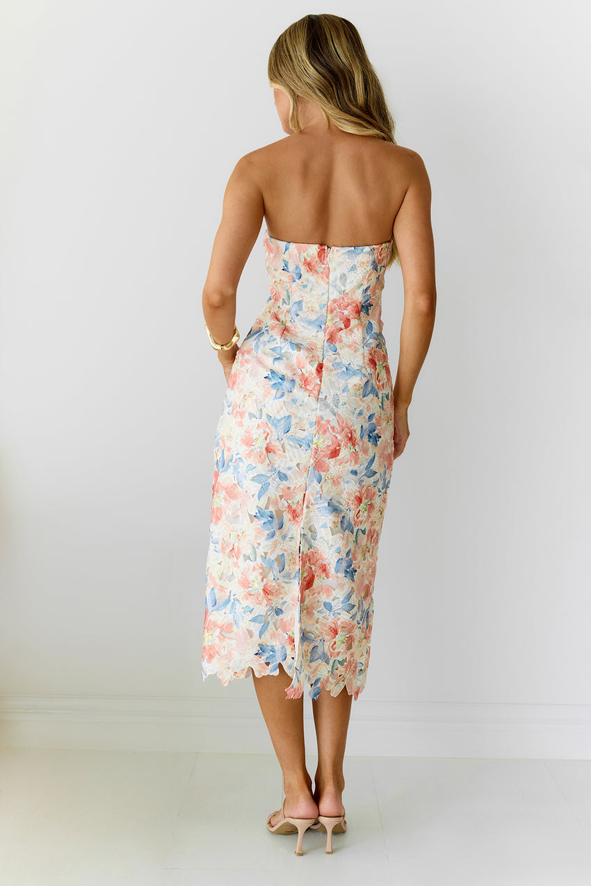 Magic Muse Strapless Midi Dress Peach