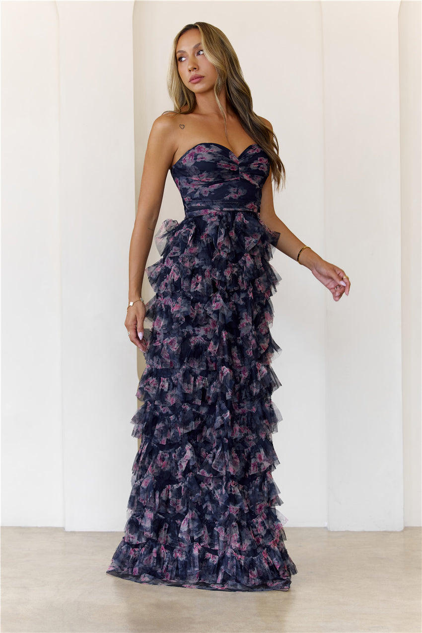 Festival Of You Strapless Tulle Maxi Dress Navy
