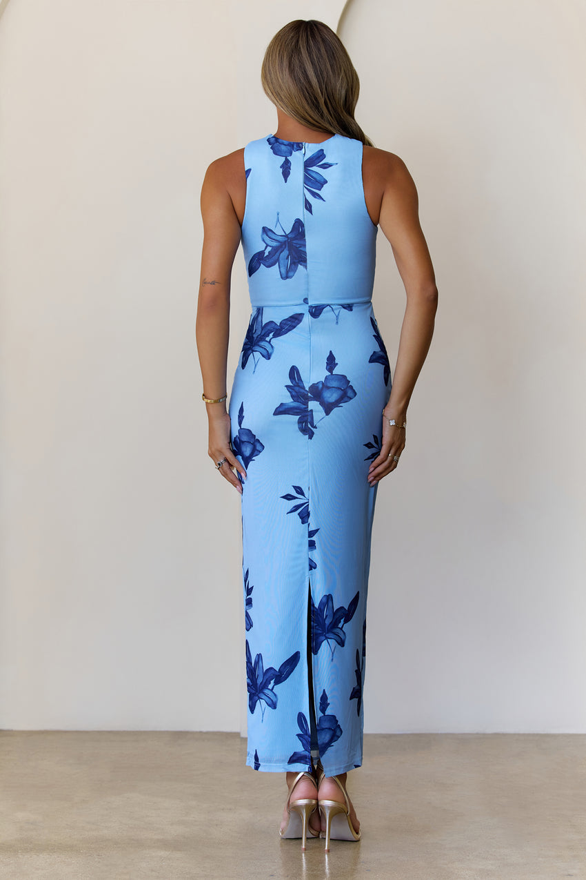 Gilded Mirage Mesh Maxi Dress Blue