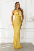 Nightfall Noir Halter Satin Maxi Dress Gold