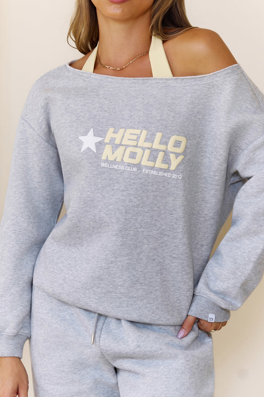 BASE Fleece Off Shoulder Sweatshirt Grey Marle