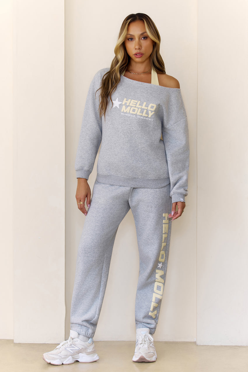 BASE Fleece Off Shoulder Sweatshirt Grey Marle