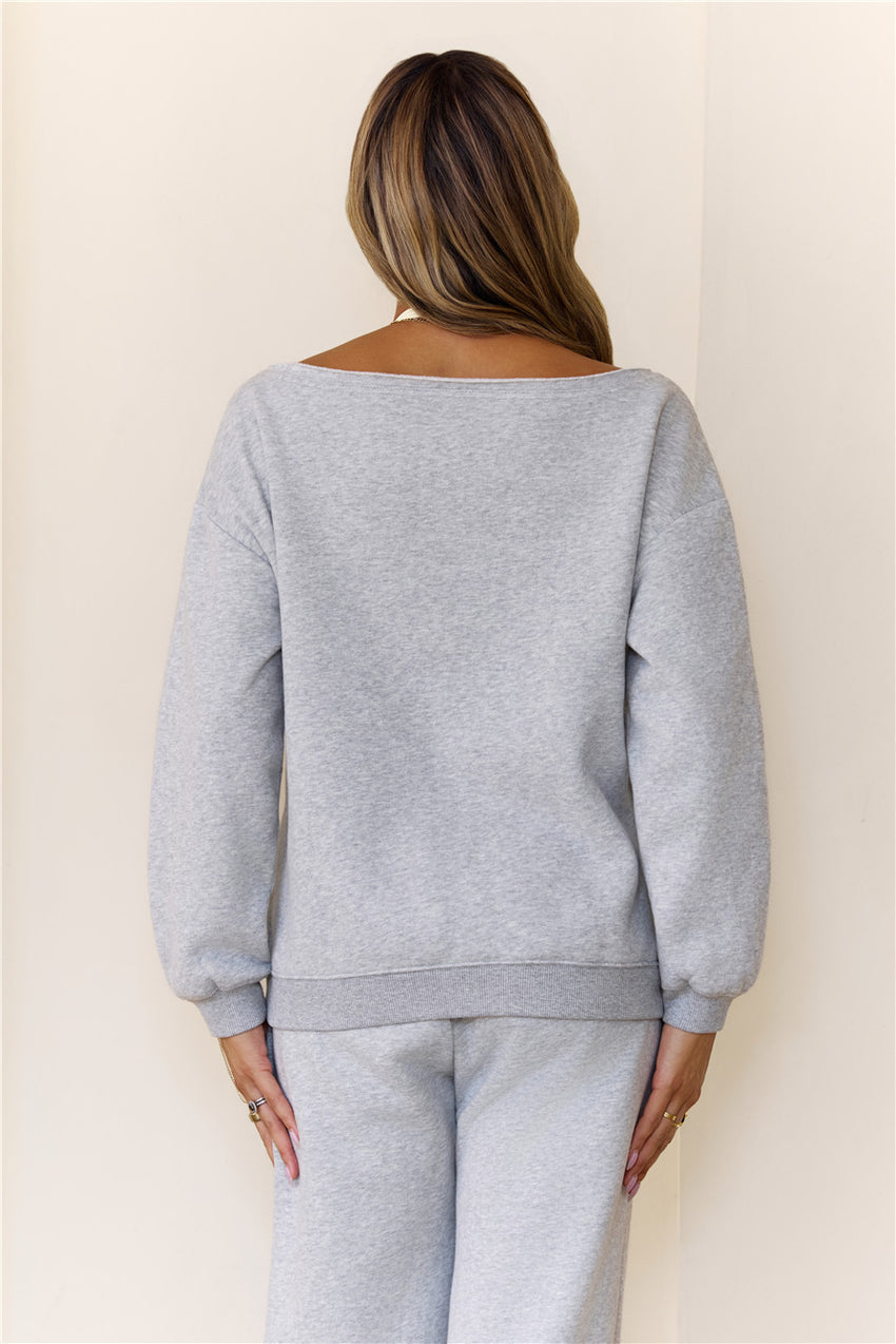 BASE Fleece Off Shoulder Sweatshirt Grey Marle
