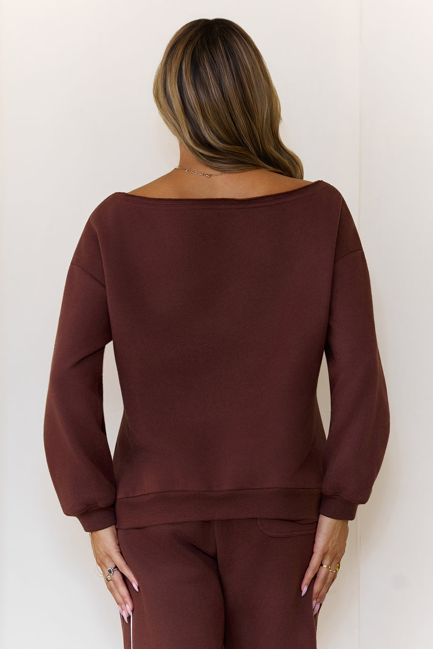 BASE Fleece Off Shoulder Sweatshirt Brown